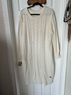 Noisy May Cream Cable Knit Midi Sweater Dress